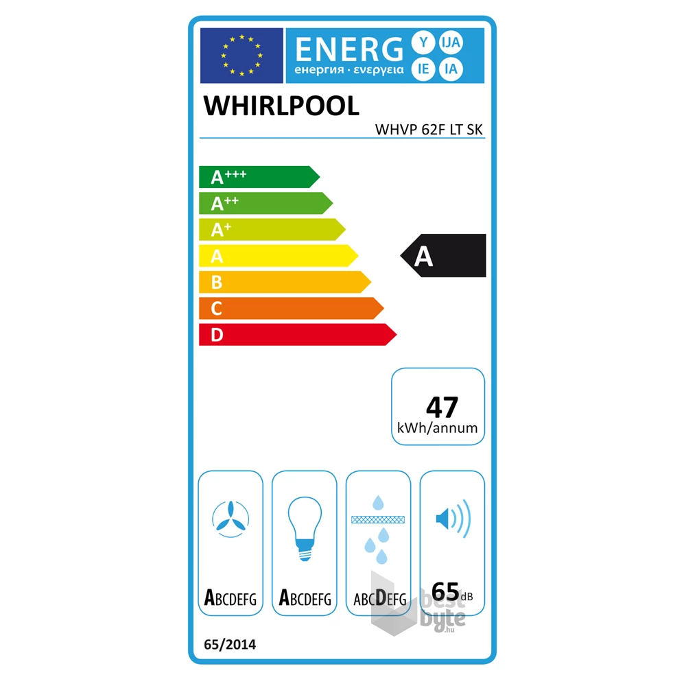 Whirlpool WHVP 62F LT SK fekete, beépíthető, döntött, méret:59,8 cm, zajszint:65 dB, páraelszívó (Újracsomagolt)