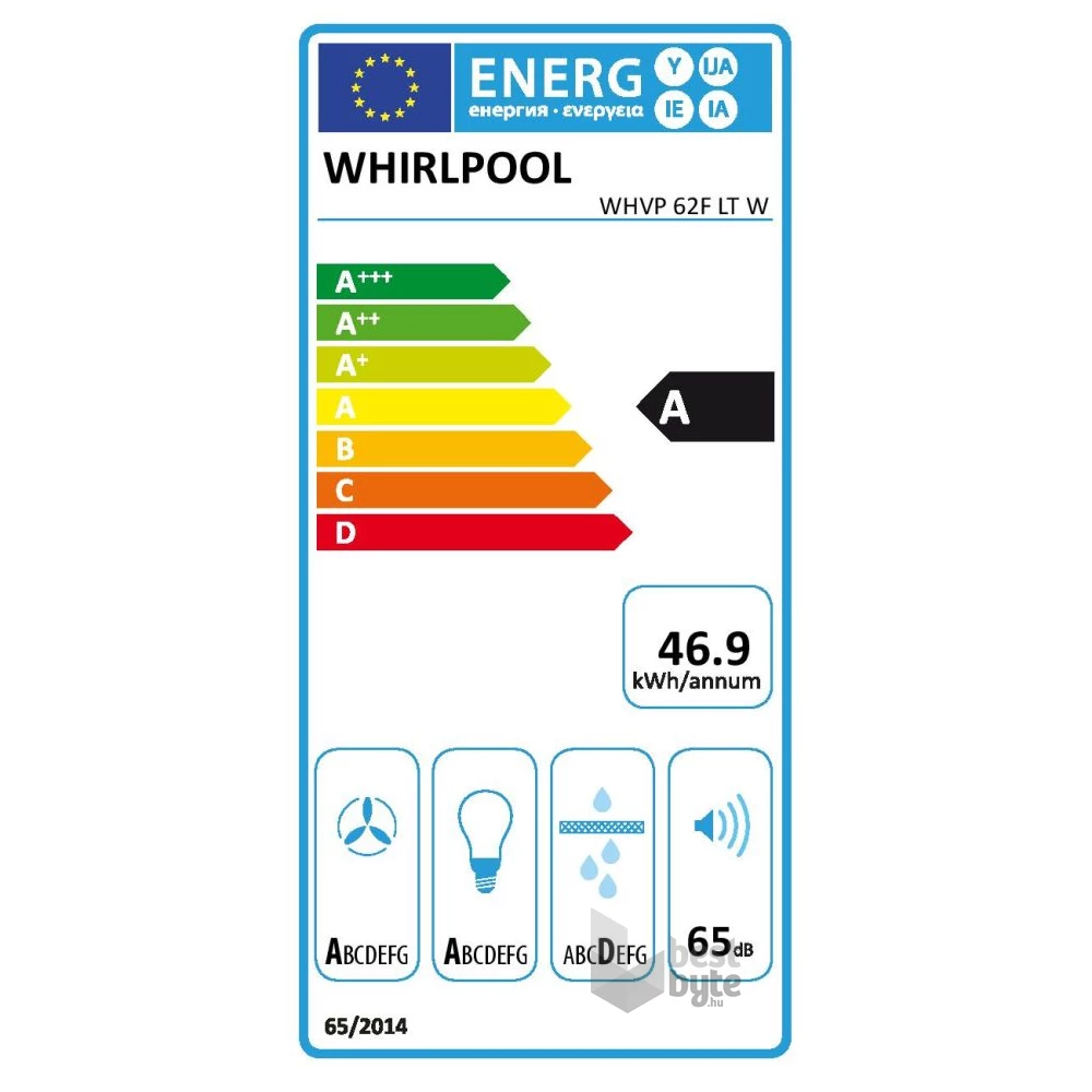 Whirlpool WHVP 62F LT W fehér, beépíthető, döntött, méret:59,8 cm, zajszint:65 dB, páraelszívó