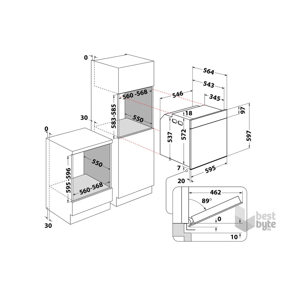 Whirlpool WOI4S8HM1SXA inox-fekete, beépíthető, sütőtér: 73 liter,grill, légkeverés sütő