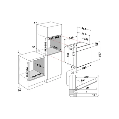 Whirlpool WOI4S8HM1SXA inox-fekete, beépíthető, sütőtér: 73 liter,grill, légkeverés sütő