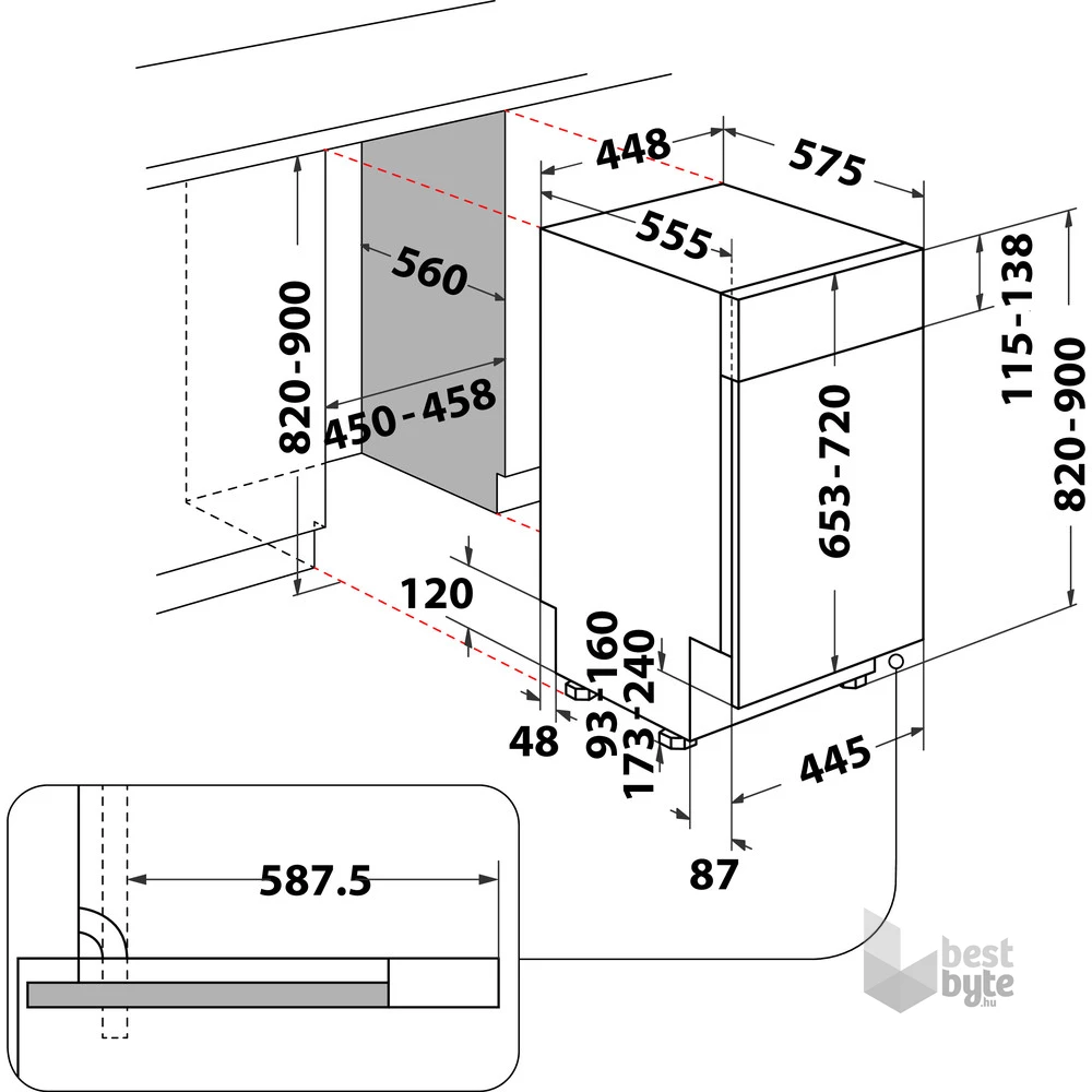 Whirlpool WSBO 3O23 PF X programok száma: 7, beépíthető, 10 terítékes mosogatógép 