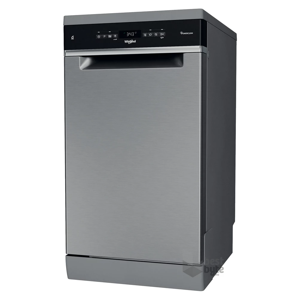 Whirlpool WSFO 3O23 PF X inox, programok száma: 7, keskeny szabadonálló, 10 terítékes mosogatógép 