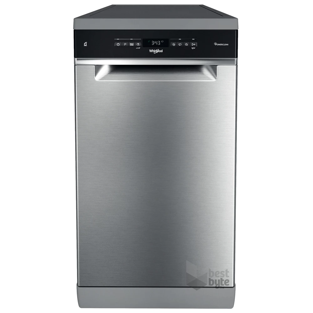 Whirlpool WSFO 3O23 PF X inox, programok száma: 7, keskeny szabadonálló, 10 terítékes mosogatógép 