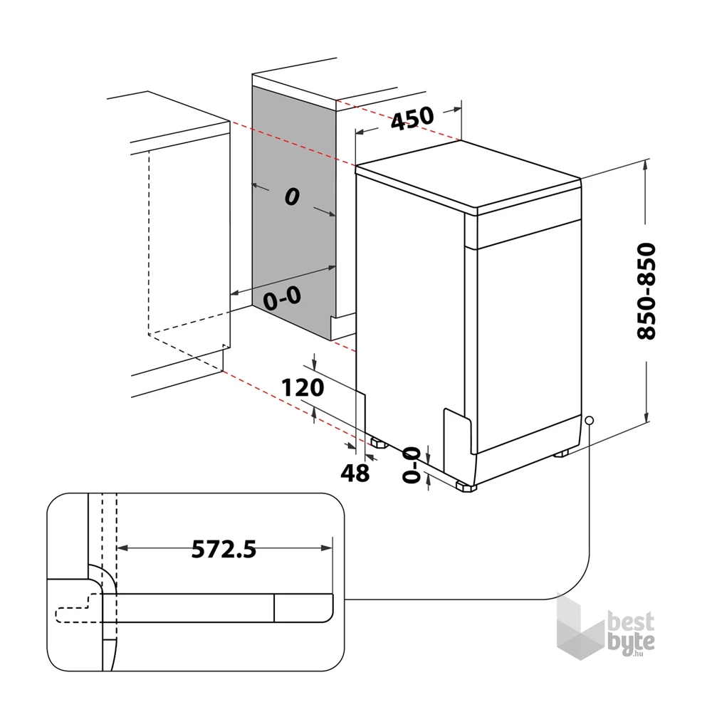 Whirlpool WSFO 3O23 PF X inox, programok száma: 7, keskeny szabadonálló, 10 terítékes mosogatógép 