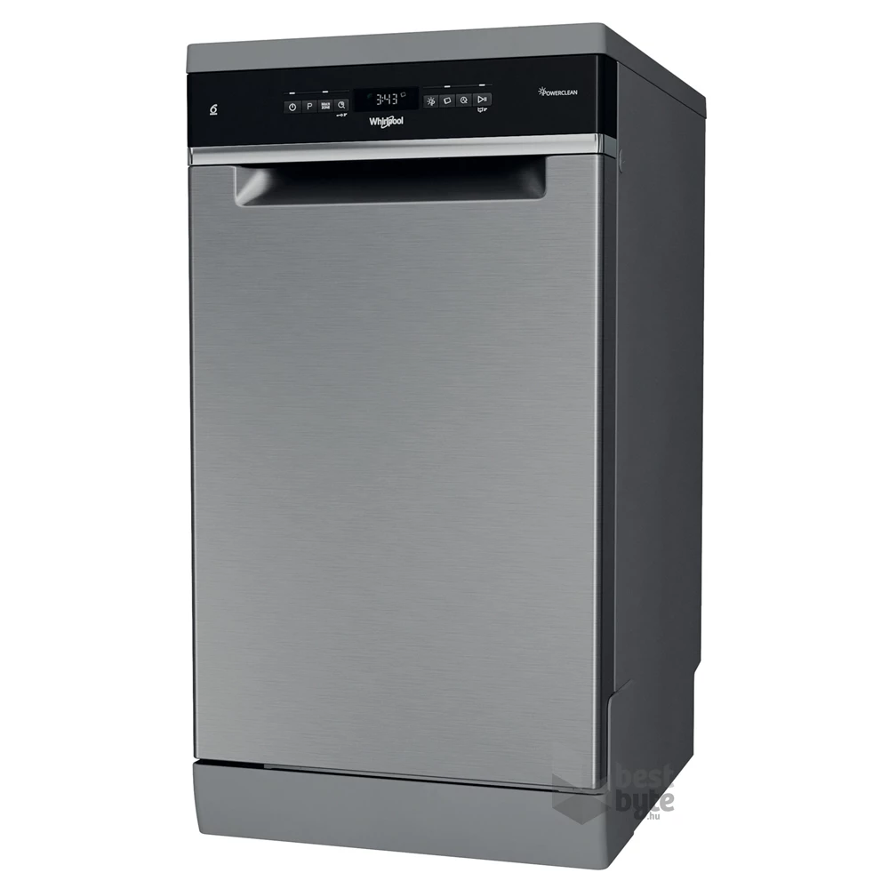 Whirlpool WSFO 3O34 PF X inox, programok száma: 8, keskeny szabadonálló, 10 terítékes mosogatógép 
