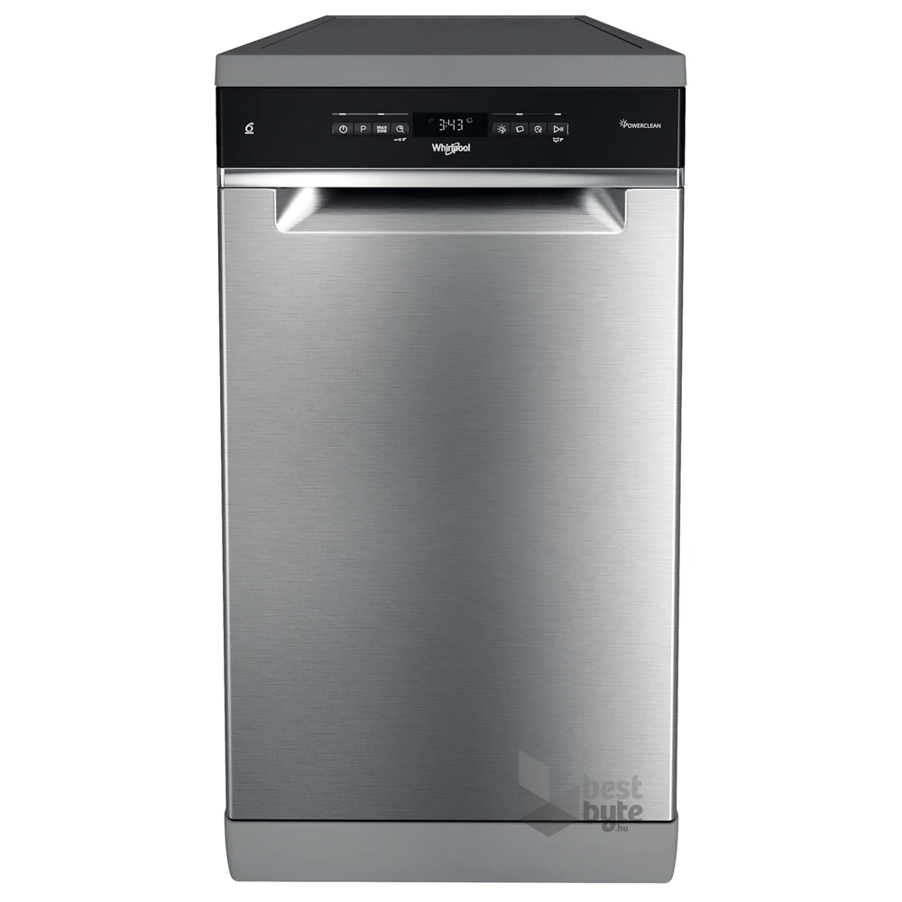 Whirlpool WSFO 3O34 PF X inox, programok száma: 8, keskeny szabadonálló, 10 terítékes mosogatógép 