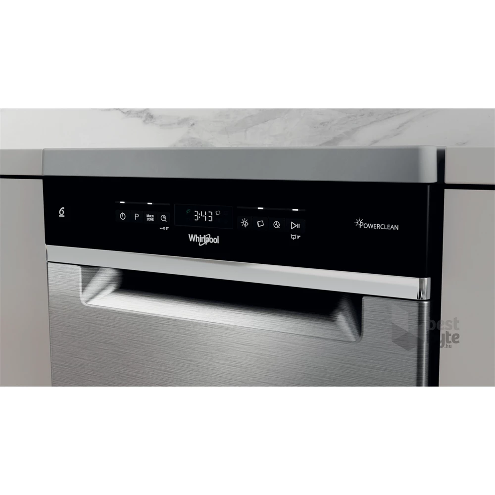 Whirlpool WSFO 3O34 PF X inox, programok száma: 8, keskeny szabadonálló, 10 terítékes mosogatógép 