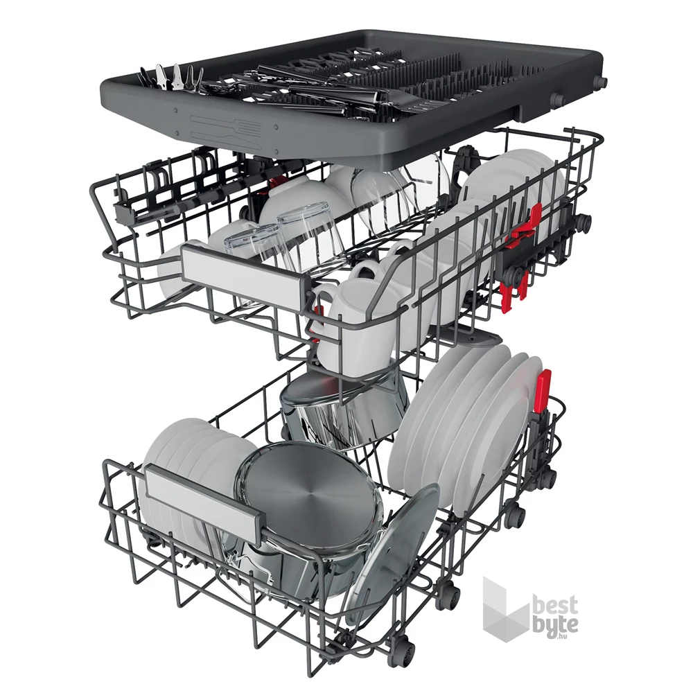 Whirlpool WSFO 3O34 PF X inox, programok száma: 8, keskeny szabadonálló, 10 terítékes mosogatógép 
