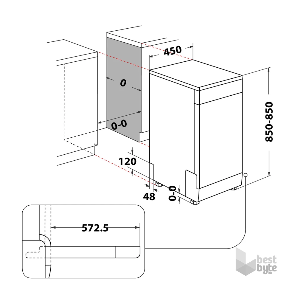 Whirlpool WSFO 3O34 PF X inox, programok száma: 8, keskeny szabadonálló, 10 terítékes mosogatógép 