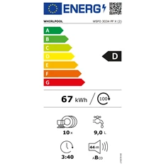 Whirlpool WSFO 3O34 PF X keskeny 10 terítékes inox mosogatógép