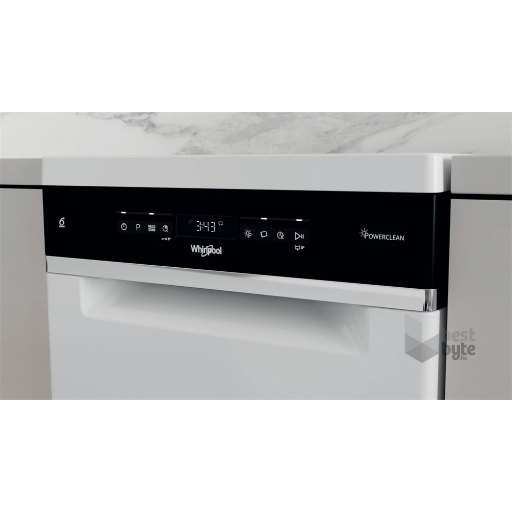 Whirlpool WSFO 3O34 PF fehér, programok száma: 8, keskeny szabadonálló, 10 terítékes mosogatógép 