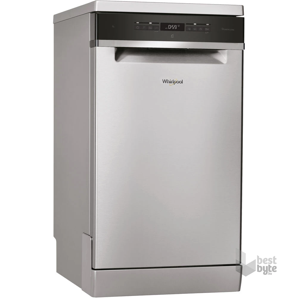 Whirlpool WSFO 3T125 6PC X inox, programok száma: 8, keskeny szabadonálló, 10 terítékes mosogatógép 