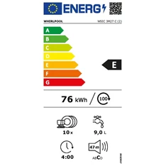 Whirlpool WSIC 3M27 C programok száma: 6, keskeny beépíthető, 10 terítékes mosogatógép 