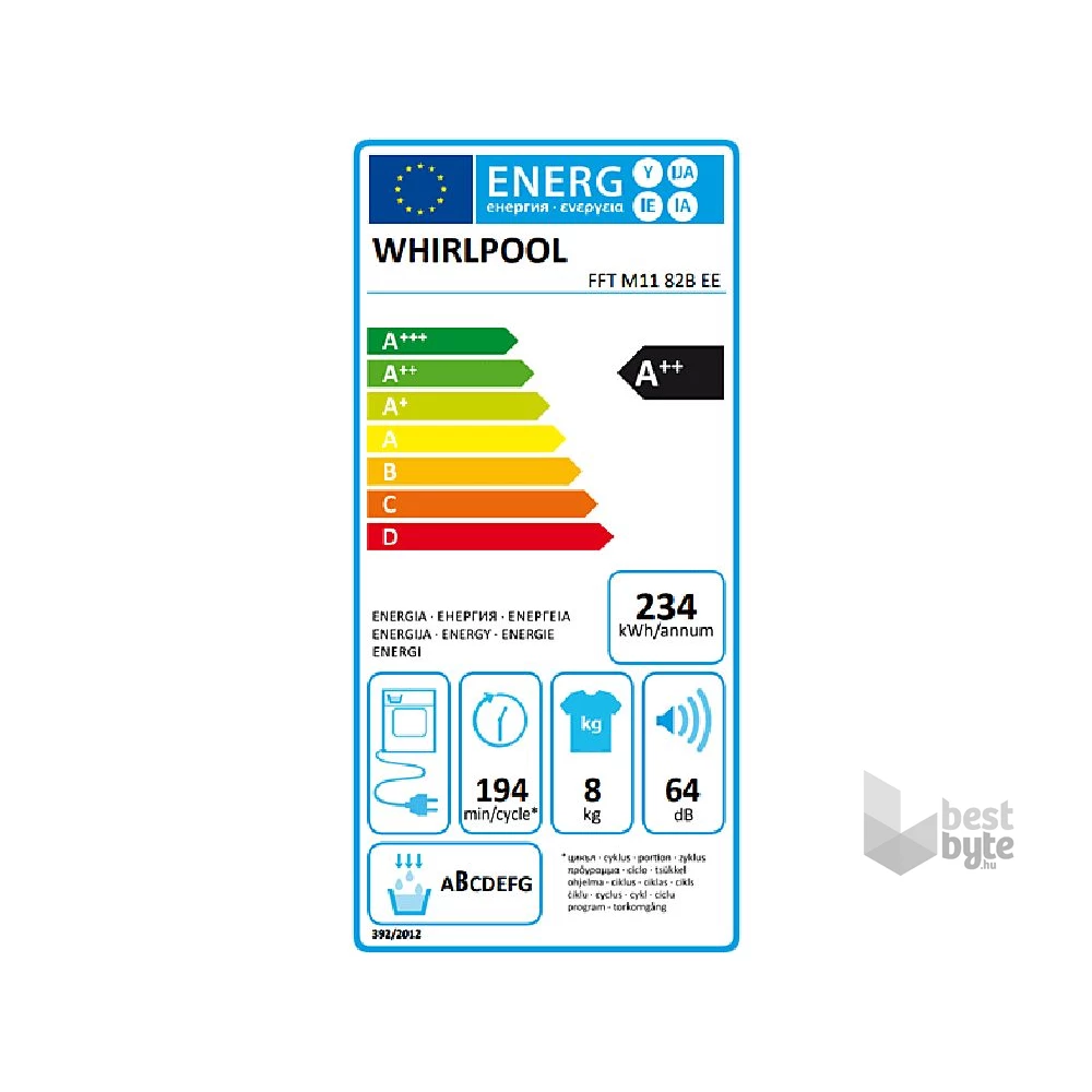 Whirlpool FFT M11 82B EE R fehér, 8 kg, hőszivattyús, szárítógép