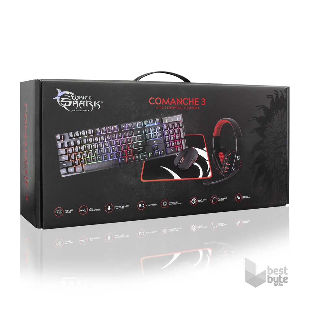 White Shark COMANCHE 3 WS GC-4104HU fekete billentyűzet + egér + egérpad + headset gamer kombó