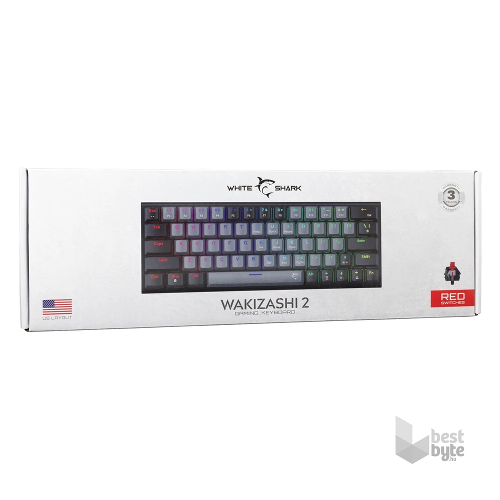 White Shark GK-002713V2-G-B/R-HU Wakizashi 2 HUN szürke-fekete (red switch) gamer billentyűzet
