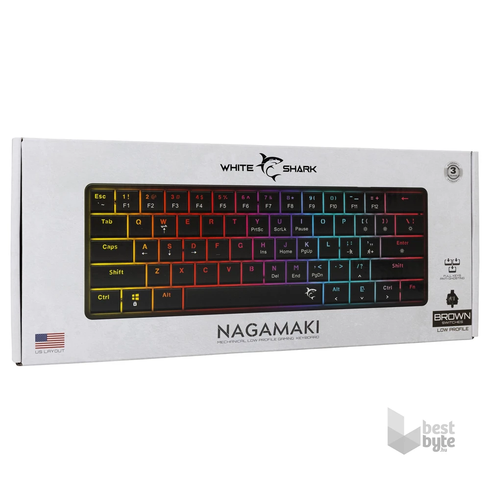 White Shark GK-006131-B/BR-US Nagamaki US fekete (brown switch) gamer billentyűzet