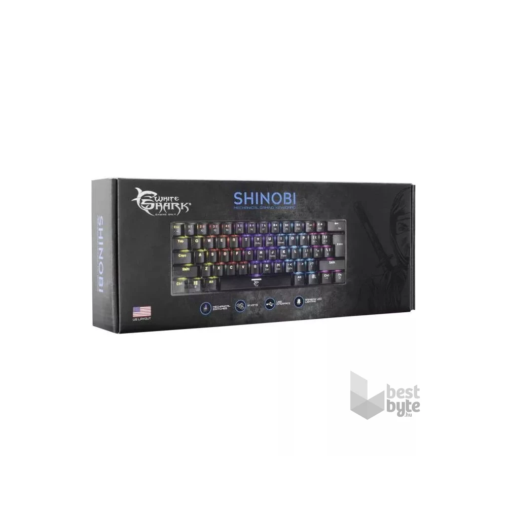 White Shark SHINOBI GK-2022B/R-US fekete mechanikus (red switch) gamer billentyűzet