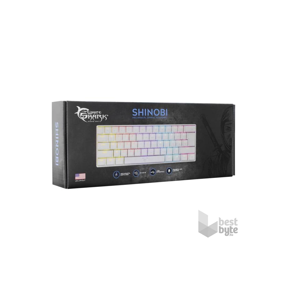 White Shark SHINOBI GK-2022W/R-HU fehér mechanikus(red switch)gamer billentyűzet