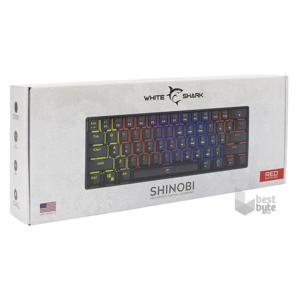 White Shark SHINOBI GK-2022B/R-US fekete mechanikus (red switch) gamer billentyűzet