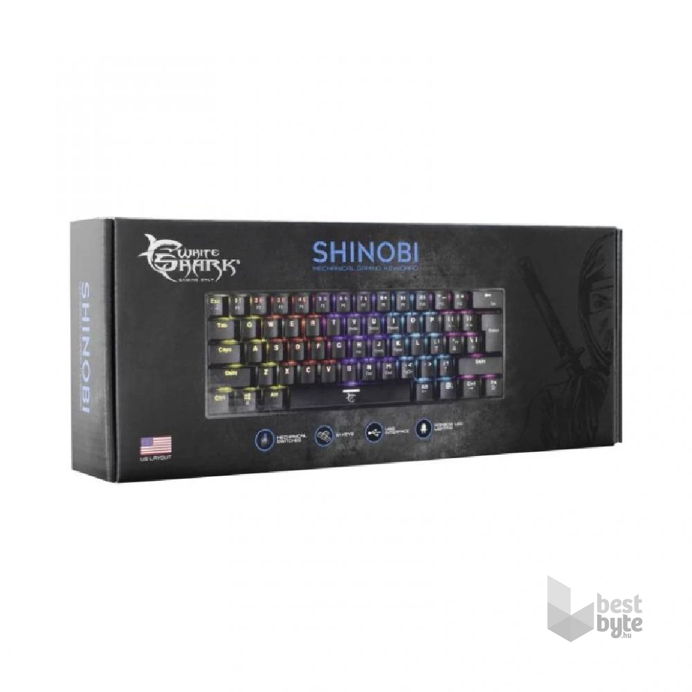 White Shark SHINOBI GK-2022B/BL-HU fekete mechanikus (blue switch) gamer billentyűzet