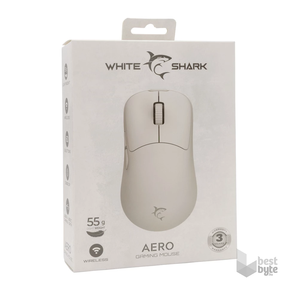 White Shark WS GM-5015W AERO-B vezeték nélküli fehér gamer egér