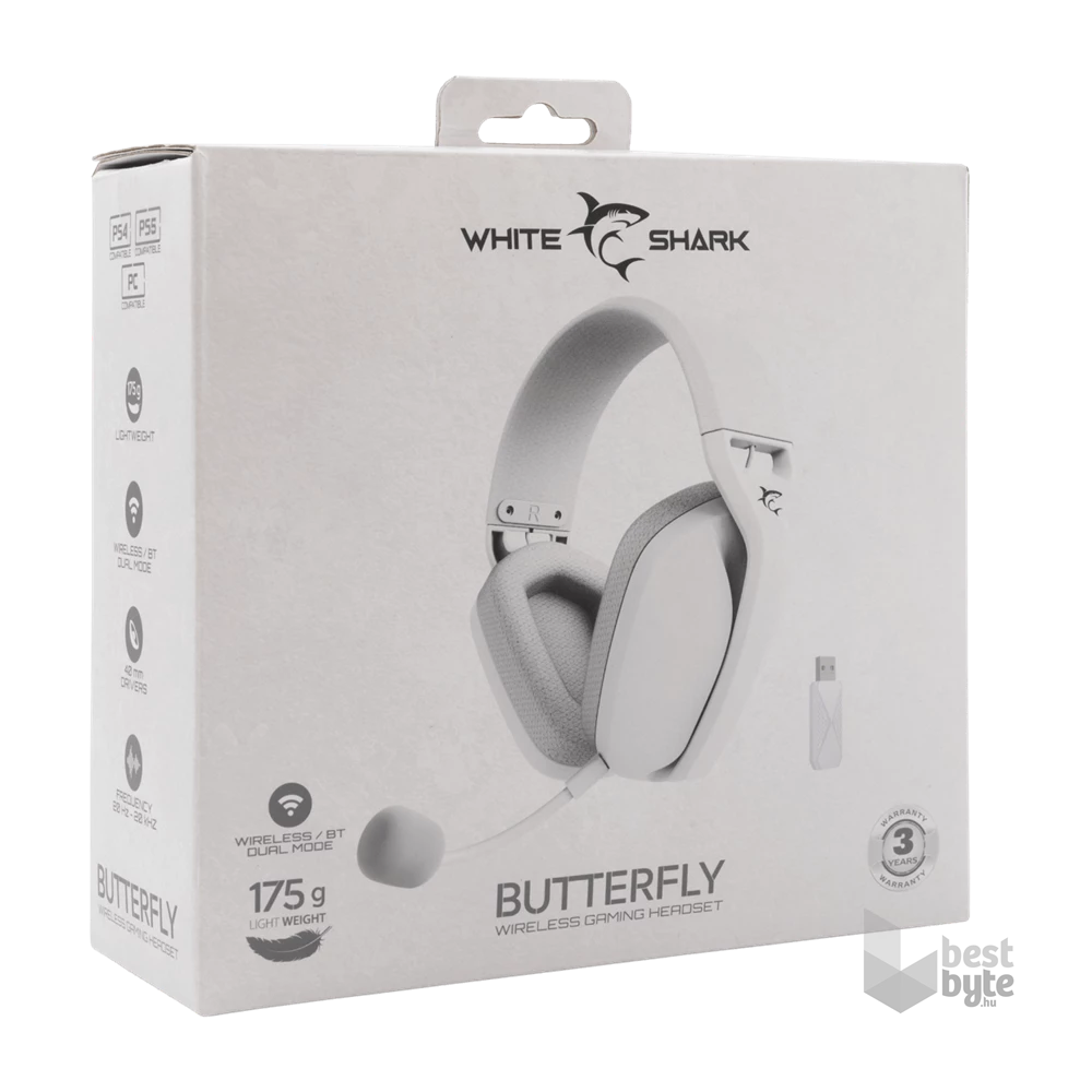 White Shark WS WGH-2442W BUTTERFLY-W vezeték nélküli fehér gamer headset
