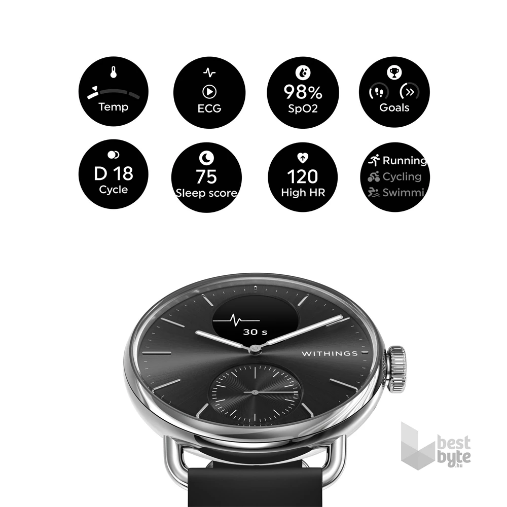 Withings HWA10-model 1 ScanWatch 2 38mm fekete okosóra