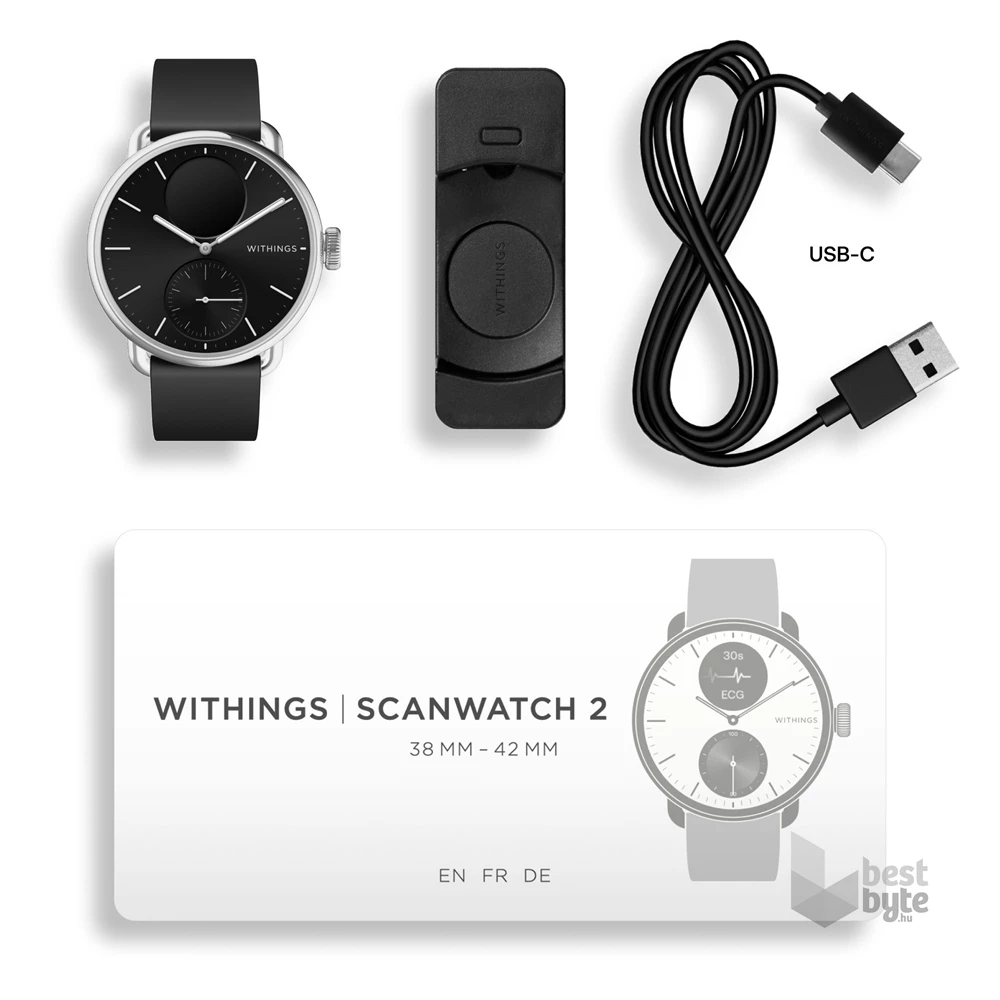 Withings HWA10-model 1 ScanWatch 2 38mm fekete okosóra