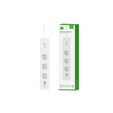 Woox Smart Home Elosztó - R6132  (3 db Schuko, IP20, 16A, 2xUSB2.0, 2xUSBC, energiafogyasztás monitoring, 1,5m)