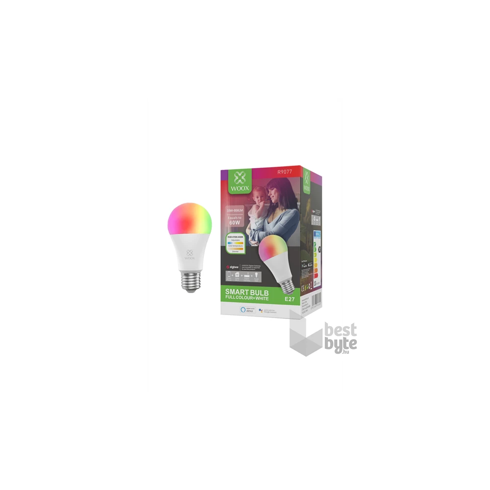 Woox Smart Zigbee LED Izzó - R9077 (E27, RGB+CCT, 30.000h, 10 Watt, 806LM, 2700-6500K, Zigbee 3.0)