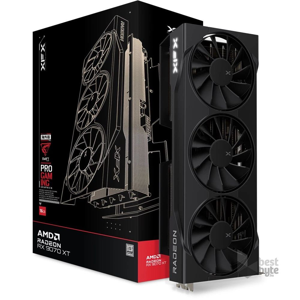 XFX Swift Radeon RX 9070XT Triple Fan Gaming Edition AMD 16GB GDDR6 256bit PCIe videókártya
