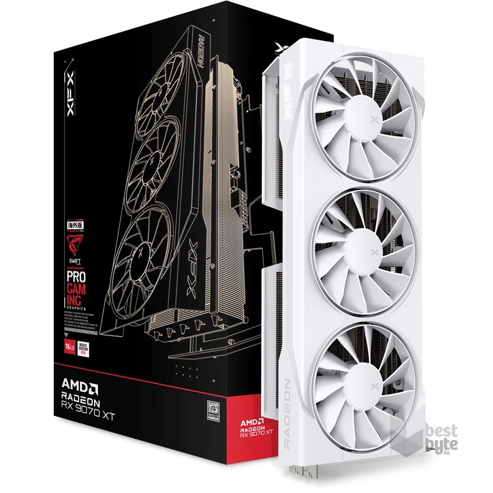 XFX Swift Radeon RX 9070XT White Triple Fan Gaming Edition AMD 16GB GDDR6 256bit PCIe videókártya