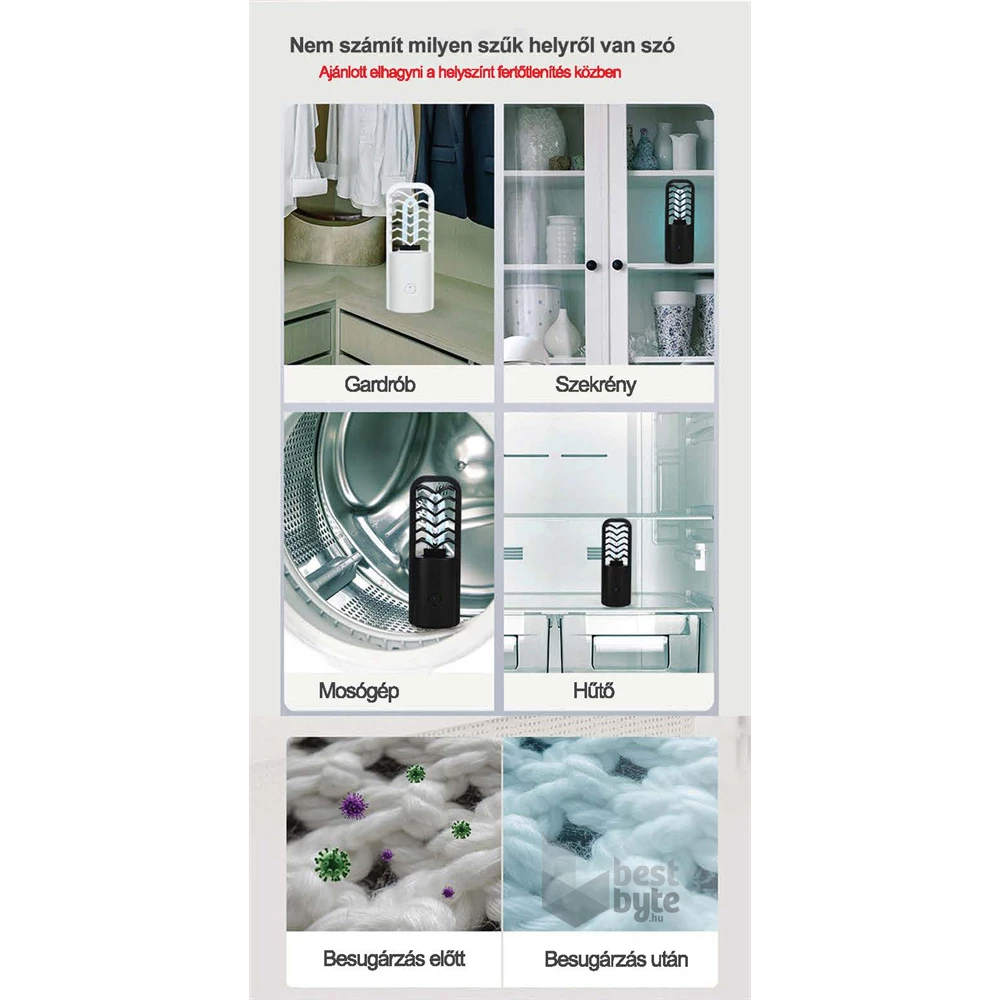 Zinas ZN-UVLM07 fehér mini UV-C lámpa+ ózongenerátor