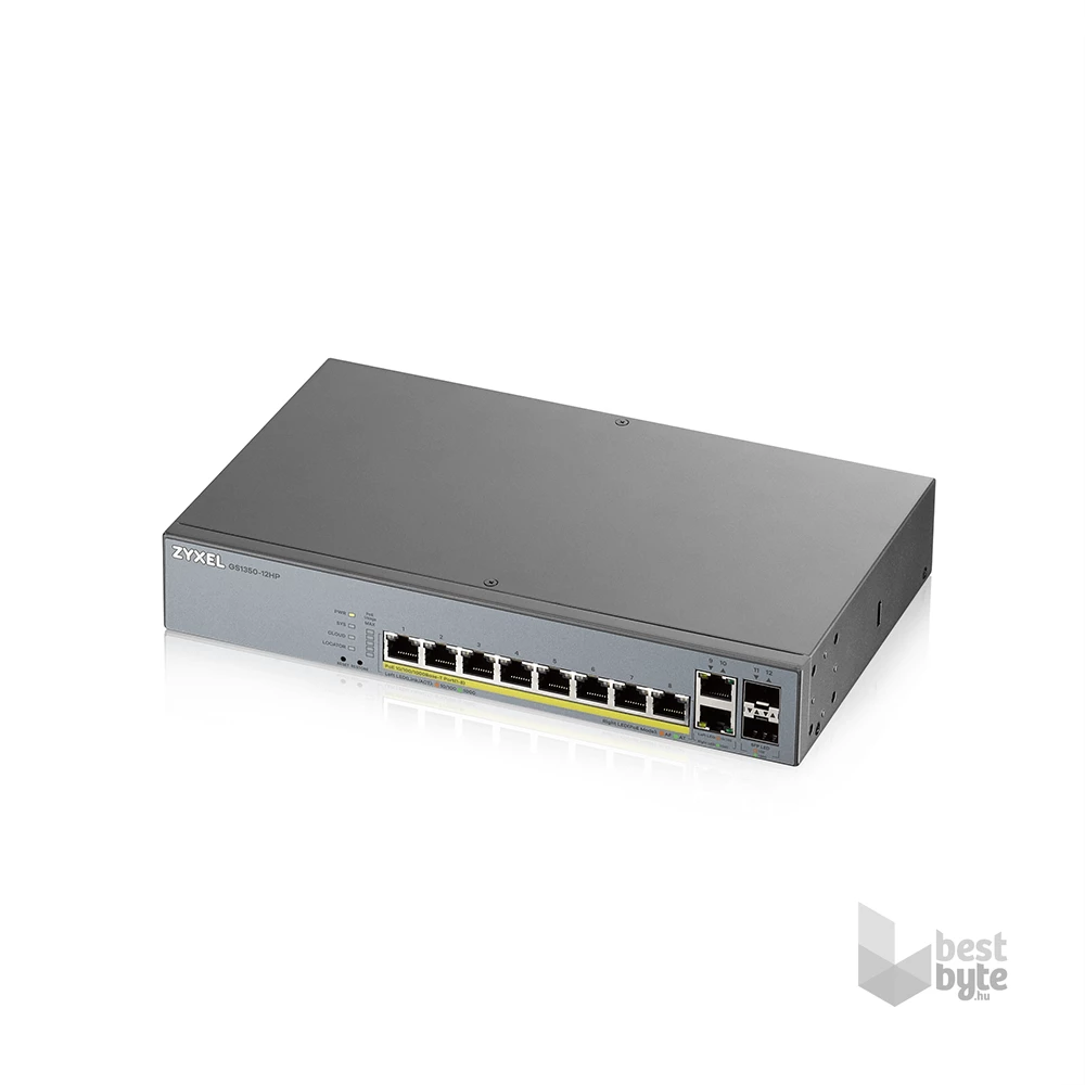 Zyxel GS1350-12HP 8x GbE LAN PoE (130W) 2x GbE SFP smart menedzselhető CCTV PoE switch