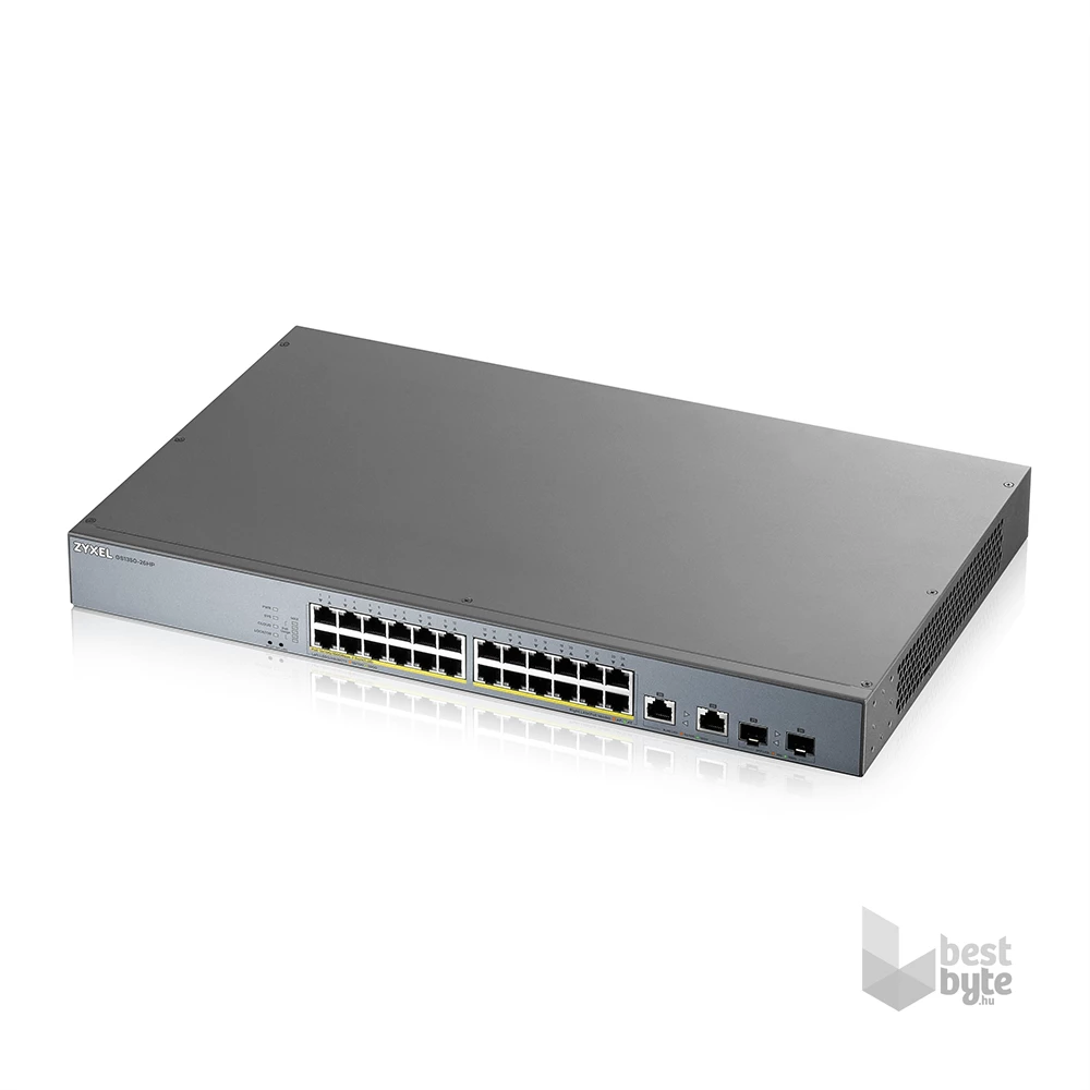 Zyxel GS1350-26HP 24x GbE LAN PoE (375W) 2x GbE RJ45/SFP Combo port smart menedzselhető CCTV PoE switch