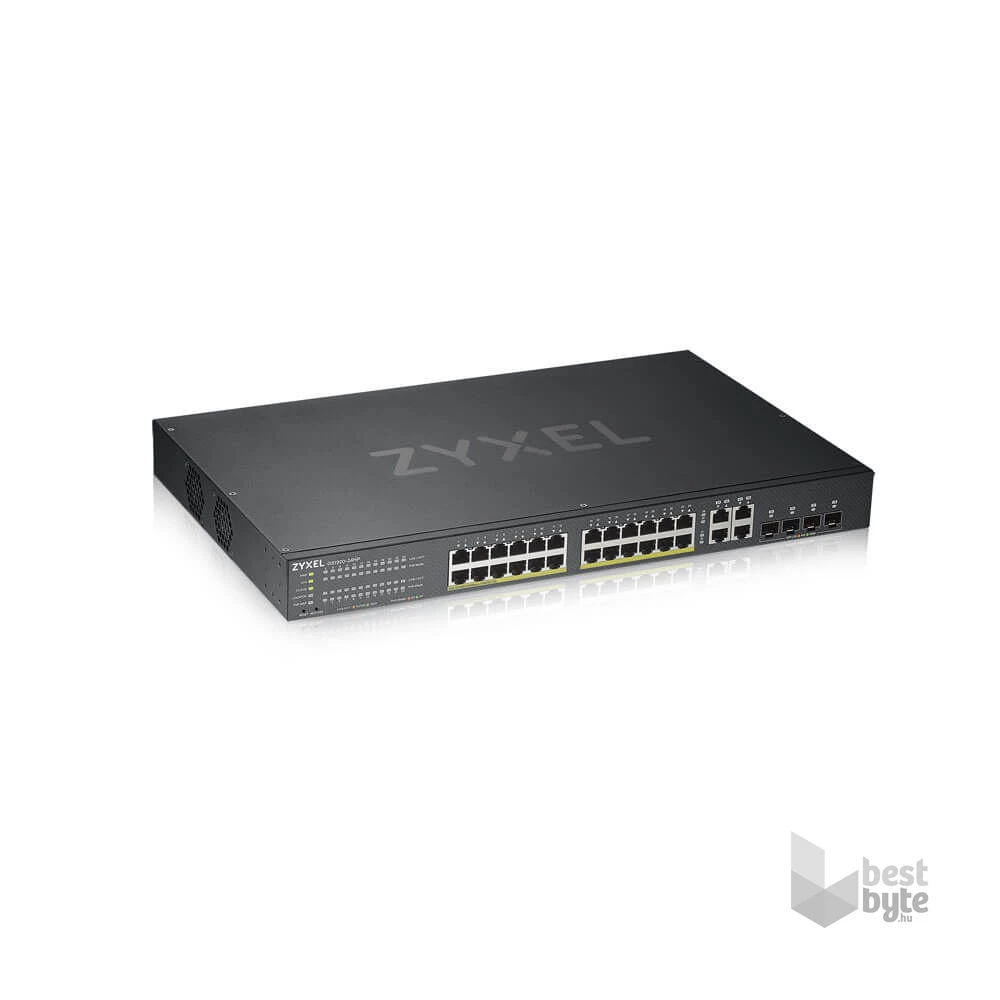 ZyXEL GS1920-24HPv2 28port GbE LAN PoE (375W) 4x GbE SFP/RJ45 Combo port L2 menedzselhető PoE switch
