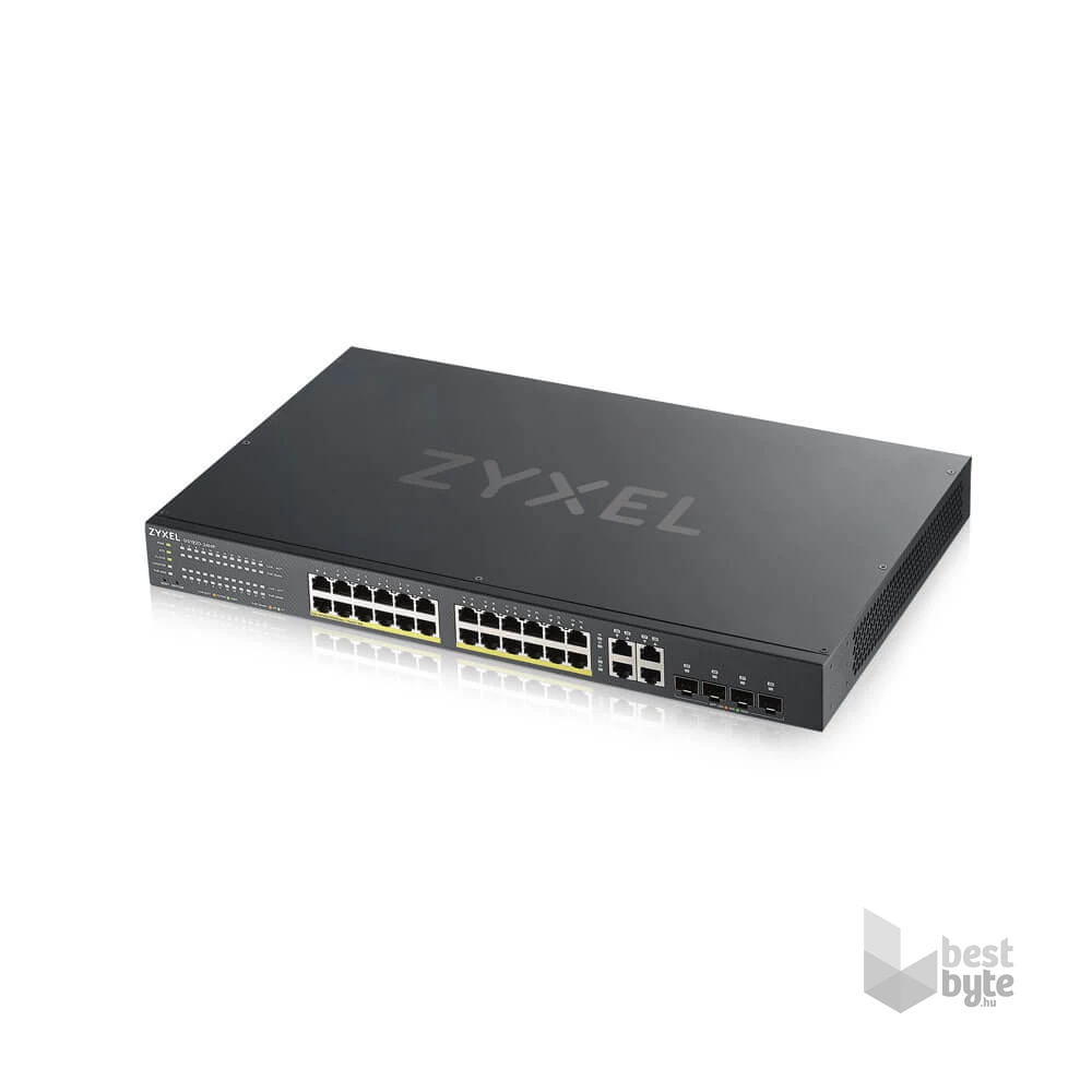 ZyXEL GS1920-24HPv2 28port GbE LAN PoE (375W) 4x GbE SFP/RJ45 Combo port L2 menedzselhető PoE switch