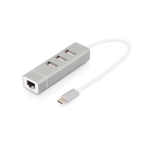 DIGITUS USB Type-C Ethernet adapter + 3 portos USB HUB - 1