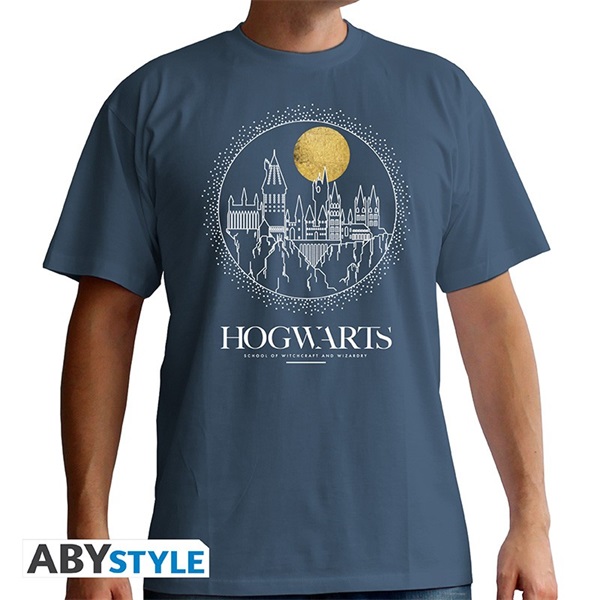 Harry Potter "Hogwarts" kék féri póló, M méret