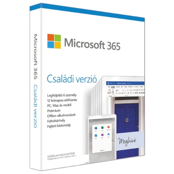 Microsoft Office 365 Family P6 HUN 6 Felhasználó 1 év dobozos irodai programcsomag szoftver